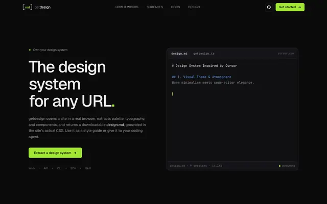 Screenshot of Design system extractor for any website · getdesign
