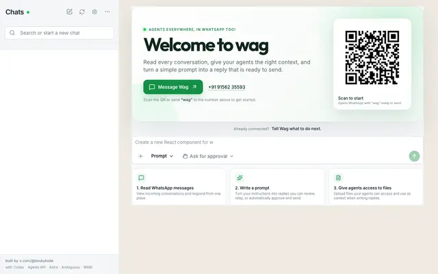 Screenshot of Use Wag — AI replies for WhatsApp
