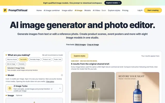 Screenshot of prompttovisual.com