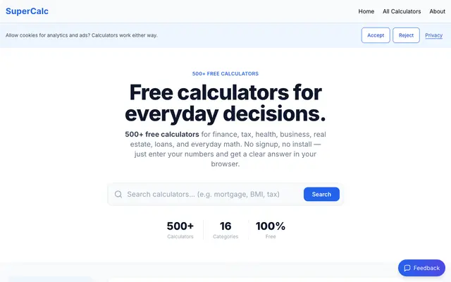 Screenshot of supercalc.dev
