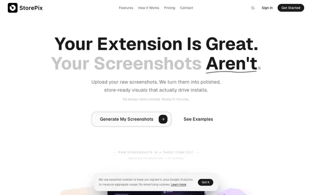Screenshot of StorePix — AI Store Screenshots for Browser Extensions