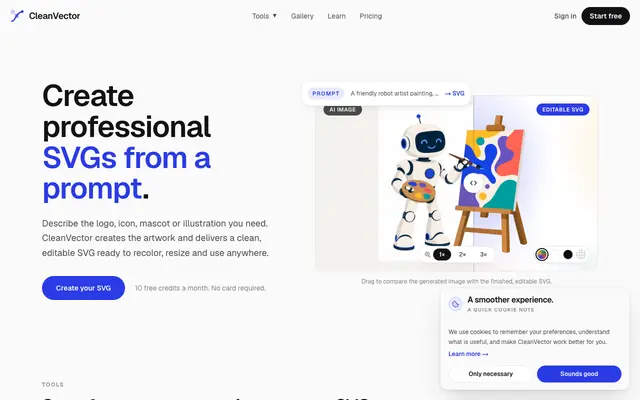 Screenshot of AI Vector Generator & Professional SVG Maker | CleanVector