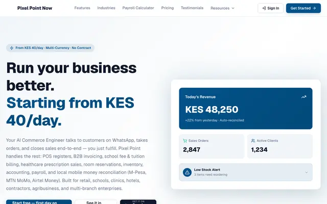 Screenshot of Pixel Point Now — Unified Business Operating Platform | Pixel Point Now