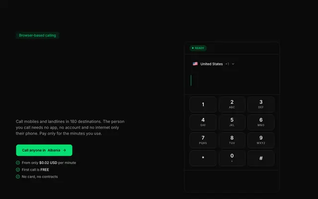 Screenshot of Kitaphone - cheap international calls from your browser