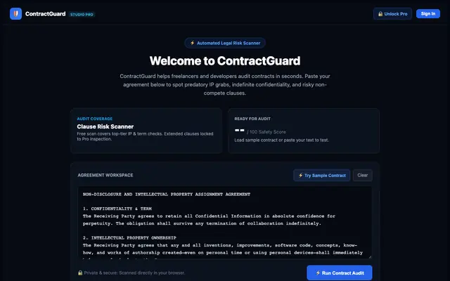 Screenshot of ContractGuard - AI Contract Risk Auditor