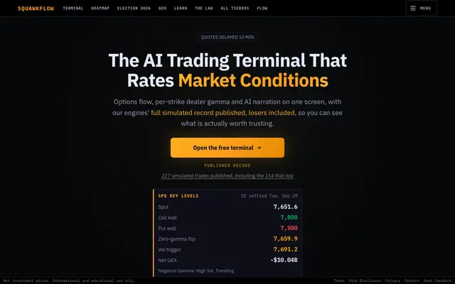 Screenshot of SquawkFlow - The AI Trading Terminal That Tells You When NOT To Trade