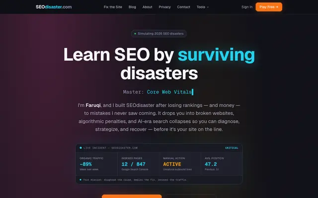 Screenshot of Learn SEO by Fixing Real Disasters | SEOdisaster.com