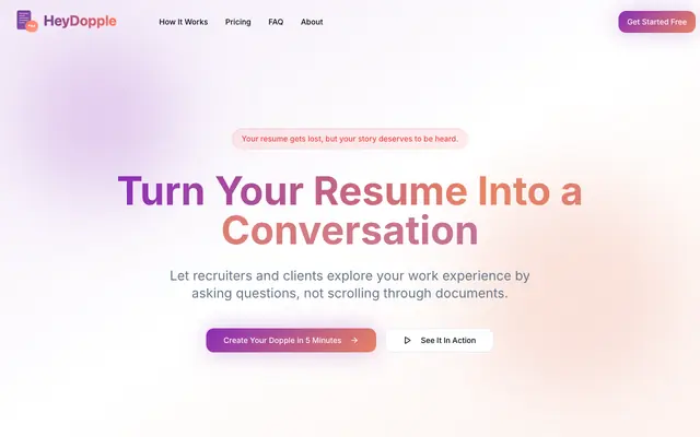 Screenshot of HeyDopple - Turn Your Resume Into a Conversation