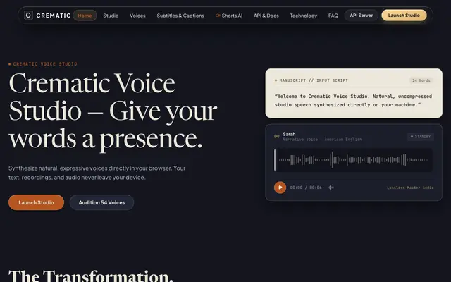 Screenshot of Crematic — The AI Voice Studio | On-Device Neural Text-to-Speech