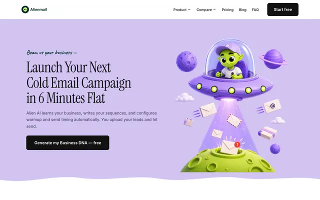 Screenshot of AI Cold Email Software, Pay As You Go | AlienMail