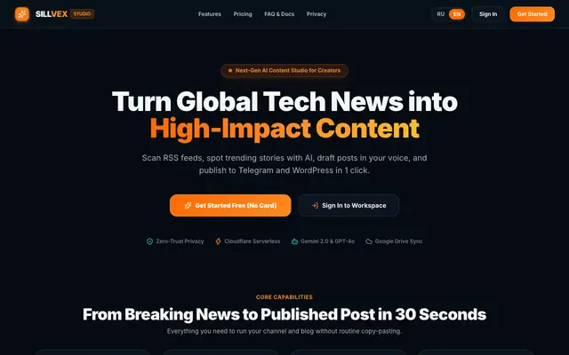 Screenshot of Sillvex — Autonomous AI Content Studio & Smart RSS Pipeline