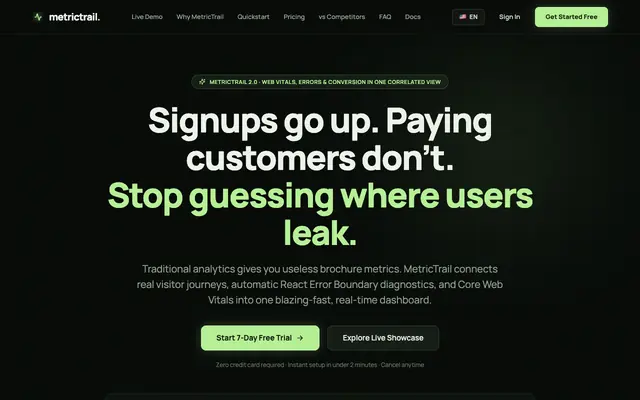 Screenshot of MetricTrail — Find Why Visitors Don't Convert