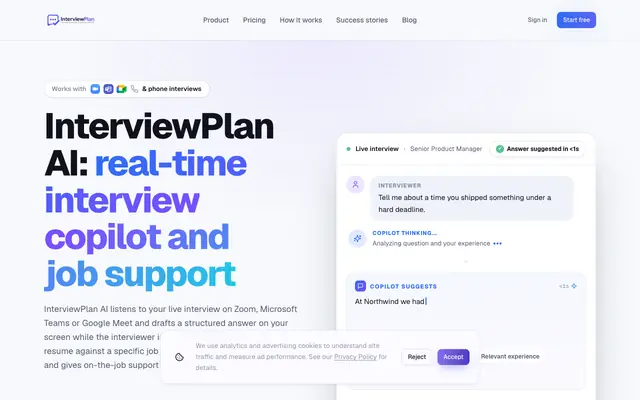 Screenshot of InterviewPlan AI - Real-Time Interview Copilot & Job Support