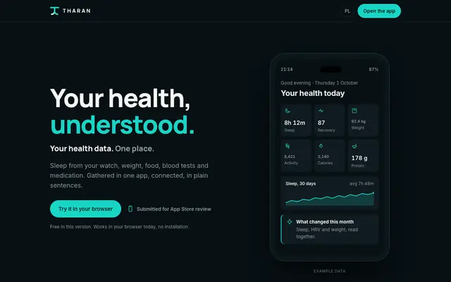 Screenshot of THARAN. Your health, understood