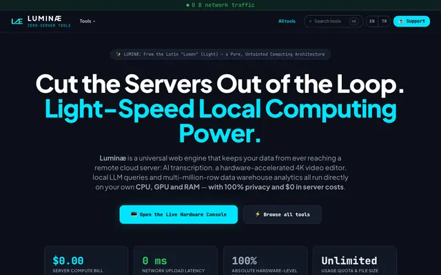 Screenshot of LUMINÆ // Zero-Server Edge Computing Platform