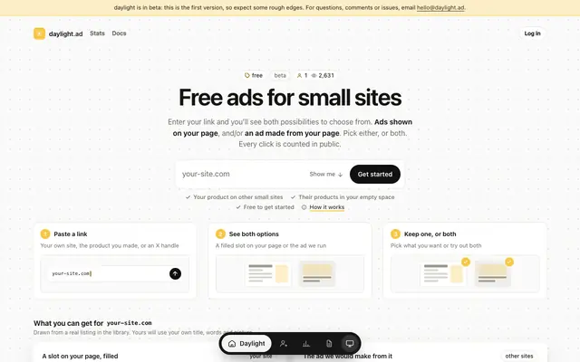 Screenshot of Run your ads in broad daylight — Daylight