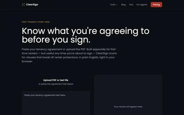 Screenshot of Tenancy Agreement Checker for First-Time Renters | ClearSign