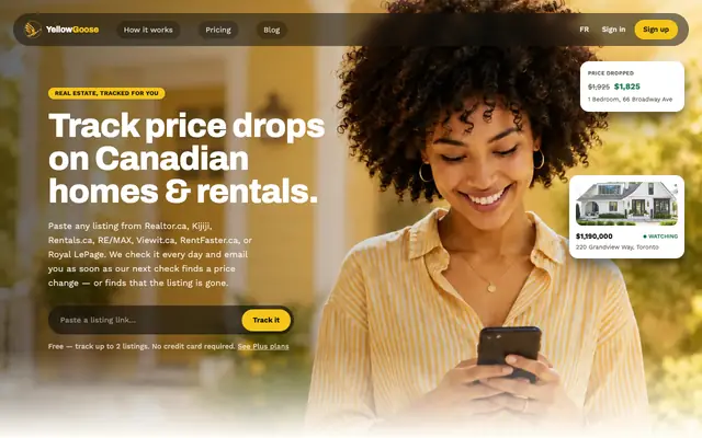 Screenshot of Canadian Real Estate Price Tracker & Alerts | YellowGoose