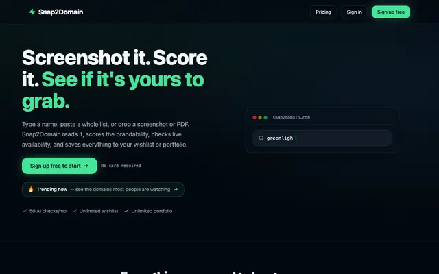 Screenshot of Snap2Domain — Screenshot it. Score it. See if it's yours to grab.
