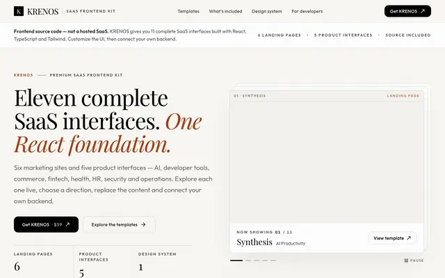 Screenshot of KRENOS — Premium SaaS Frontend Kit