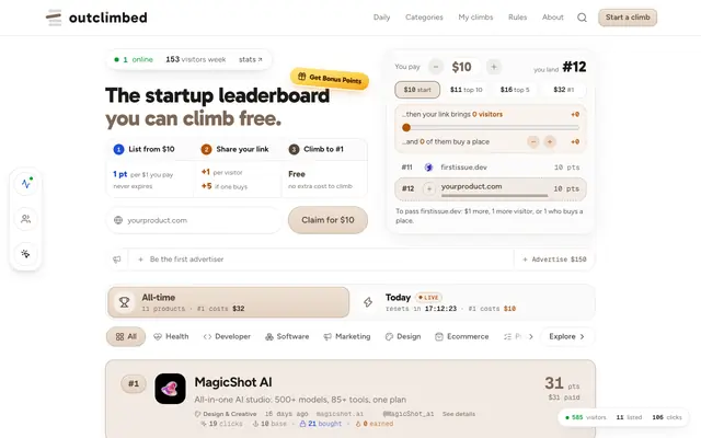 Screenshot of Startup and Product Directory, Ranked in Public