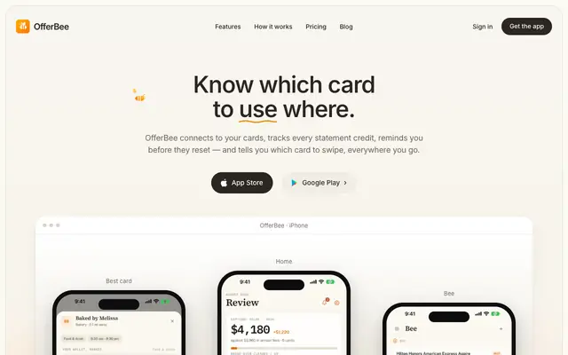 Screenshot of OfferBee — Get the highest return on every swipe.