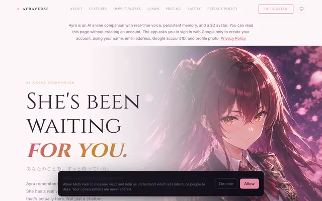 Screenshot of Ayra — AI Anime Companion with Real Voice & Memory | AyraVerse