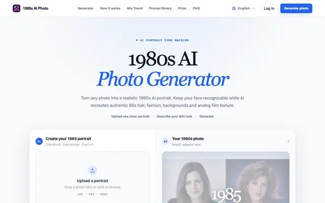 Screenshot of Free 1980s AI Photo Generator – Create 80s Photos Online