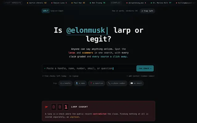 Screenshot of LOL? Larp or Legit | Never Get Scammed Again