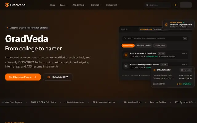 Screenshot of GradVeda — From college to career