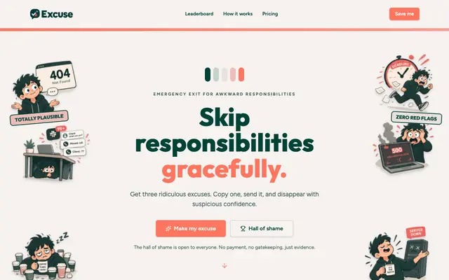 Screenshot of Excuse Me — Ridiculous AI Excuses