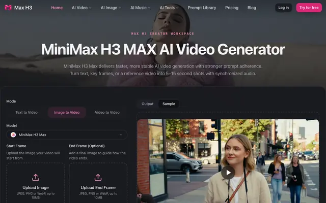 Screenshot of Max H3 | MiniMax H3 MAX AI Video Generator