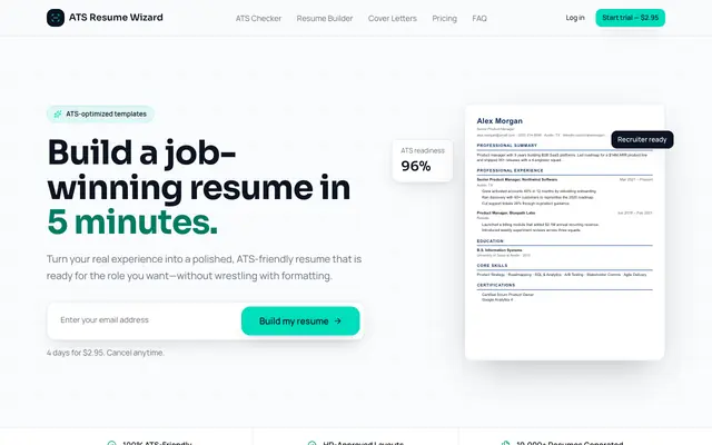Screenshot of ATS Resume Wizard | Beat the Resume Robots