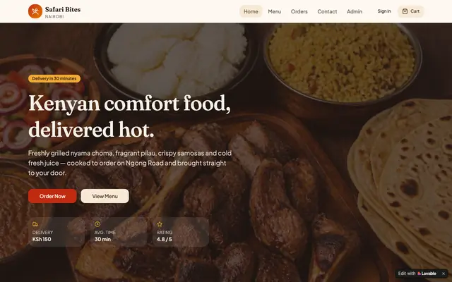 Screenshot of Safari Bites — Order Kenyan Food in Nairobi