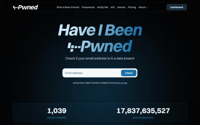 Screenshot of Have I Been Pwned: Check if your email address has been exposed in a data breach
