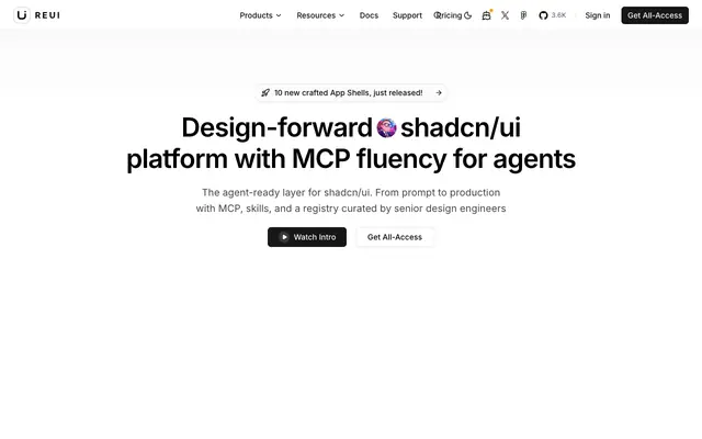 Screenshot of Free Shadcn UI Components, Blocks, Icons, Templates & MCP - ReUI
