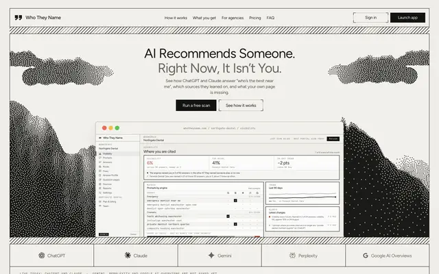 Screenshot of Who They Name · AI Recommends Someone. Right Now, It Isn’t You.
