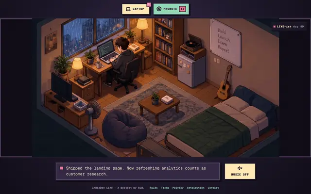 Screenshot of IndieDev Life — Lo-fi Room for Builders