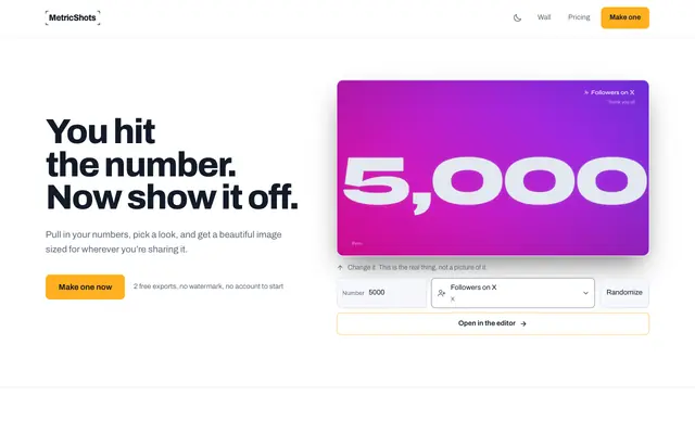 Screenshot of MetricShots - milestone images worth posting