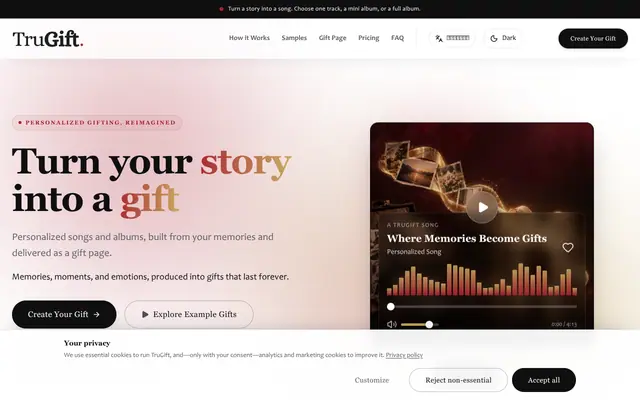 Screenshot of TruGift — Turn your story into a gift