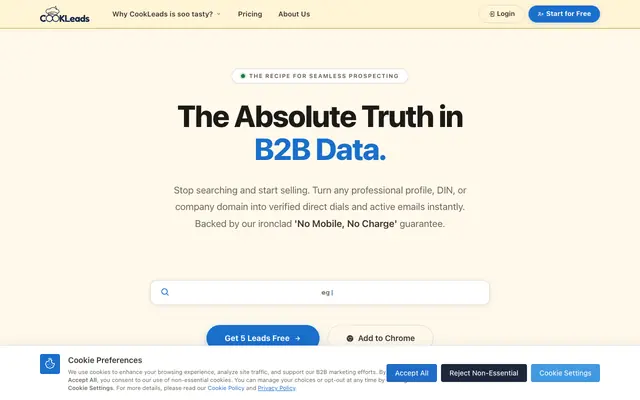 Screenshot of CookLeads | B2B Sales Intelligence Platform & Contact Database