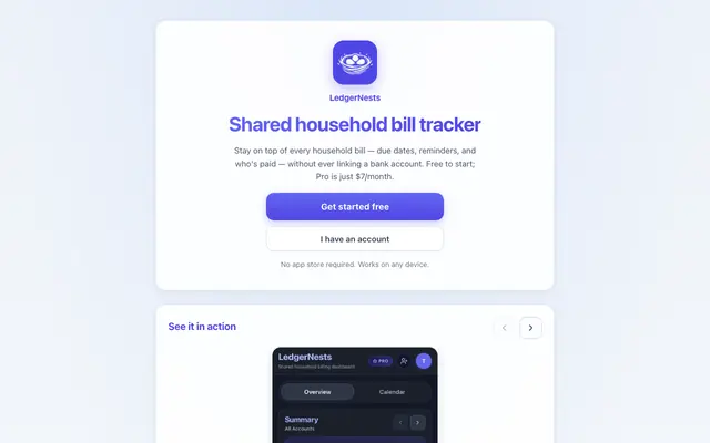 Screenshot of Shared Household Bill Tracker — No Bank Linking | LedgerNests