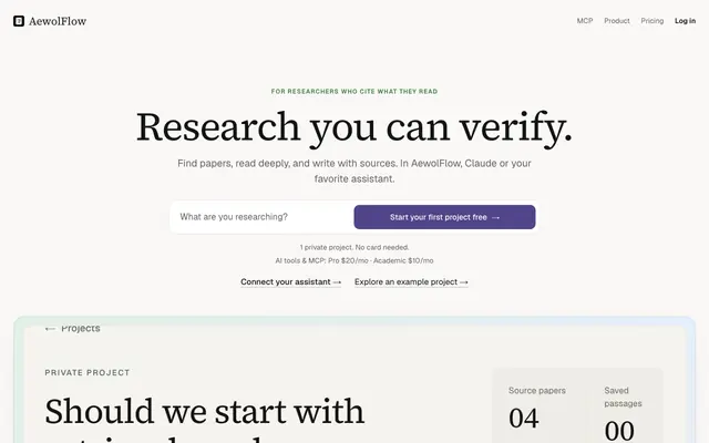 Screenshot of AewolFlow — Grounded notes on papers