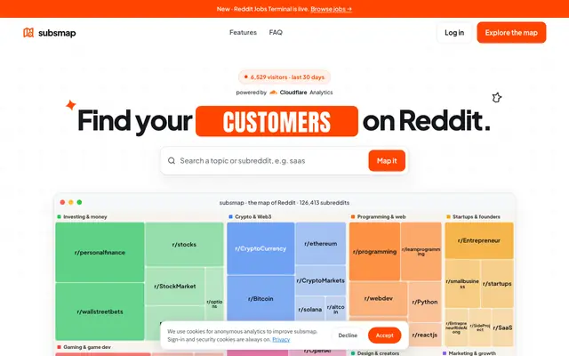 Screenshot of subsmap | Find your customers on Reddit