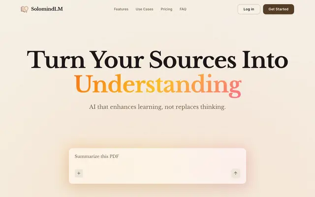 Screenshot of SolomindLM — Free AI Study Tool for PDFs, Flashcards & Research