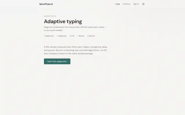 Screenshot of SpeedType.ai — Adaptive typing practice