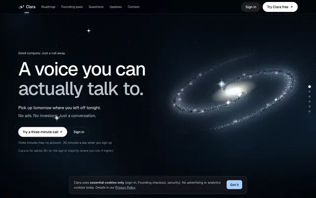 Screenshot of Clara — Good company. Just a call away.