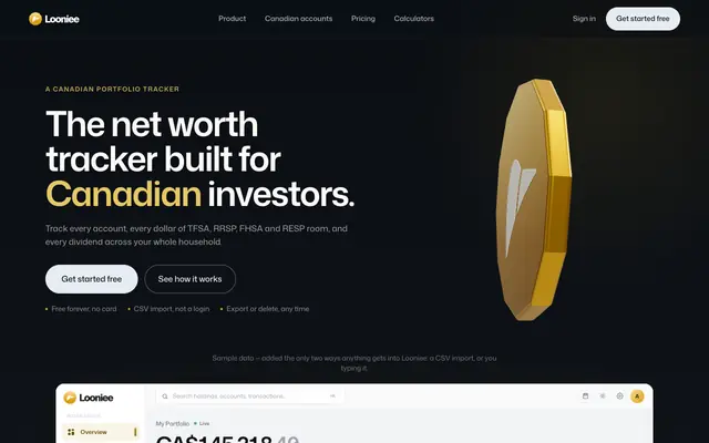 Screenshot of Looniee — Net Worth & Portfolio Tracker for Canadian Investors