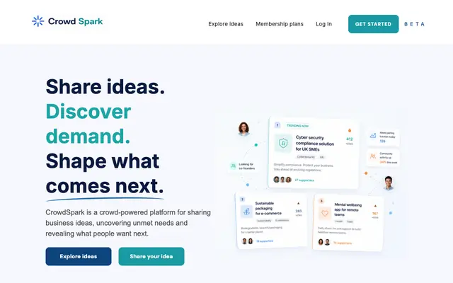 Screenshot of CrowdSpark | Share & Discover Real Business Ideas