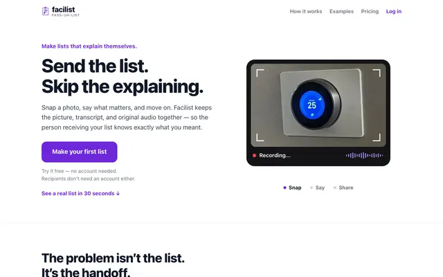 Screenshot of Facilist — photo & voice lists that explain themselves